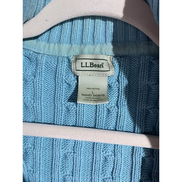 LL Bean Cardigan Sweater Womens L Blue Cable Knit Warm Preppy Outdoor Full Zip - Picture 10 of 15